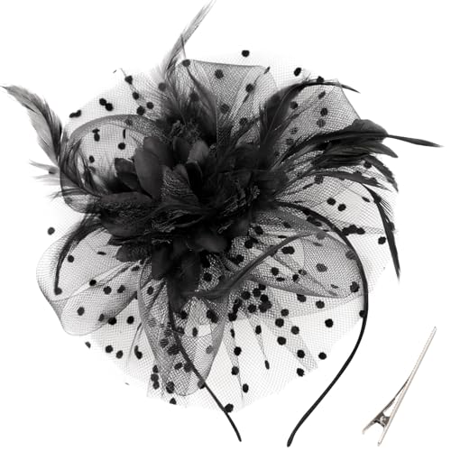 DRESHOW Chapeau Fascinateur Bandeau de Plumes Chapeau Fascinateur pour Femmes avec Clip Bandeau Fleuri pour Filles et Femmes