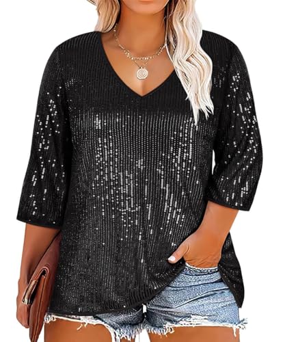 TIYOMI Plus Size Sequin Tops for Women Sparkly Party Tops 3