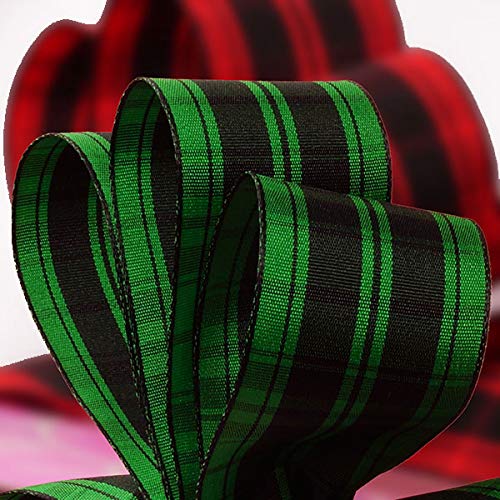 Image of Green Plaid Wired Ribbon - 1 1 /2 inch x 25 Yards, St. Patrick's Day, St.Paddy's, Tree Decoration, Gift Wrapping, Wreaths, Bows, Presents
