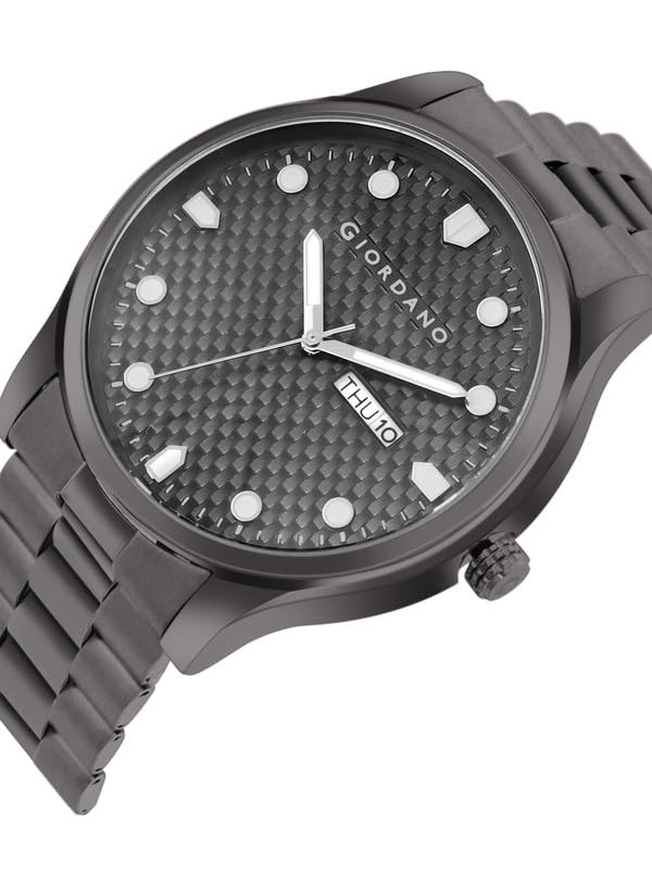 Image of Giordano Analog Watch for Men with Two-Tone Stainless Steel Strap & Textured Dial, Day-Date Display, Elegant Casual Style
