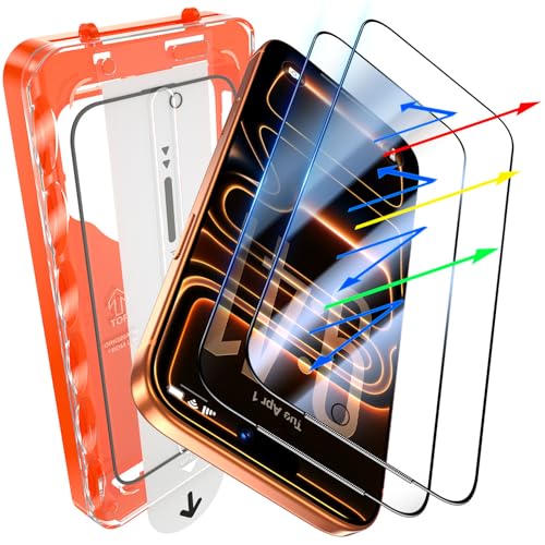Image of UniqueMe 2 Pack Blue Light Blocking Screen Protector for iPhone 17 Pro Max | 6.9 inch, Anti-blue Light, Eye Protection, Bubble-Free, Tempered Glass, 9H+ Hardness, 3D Full-coverage, Easy Installation