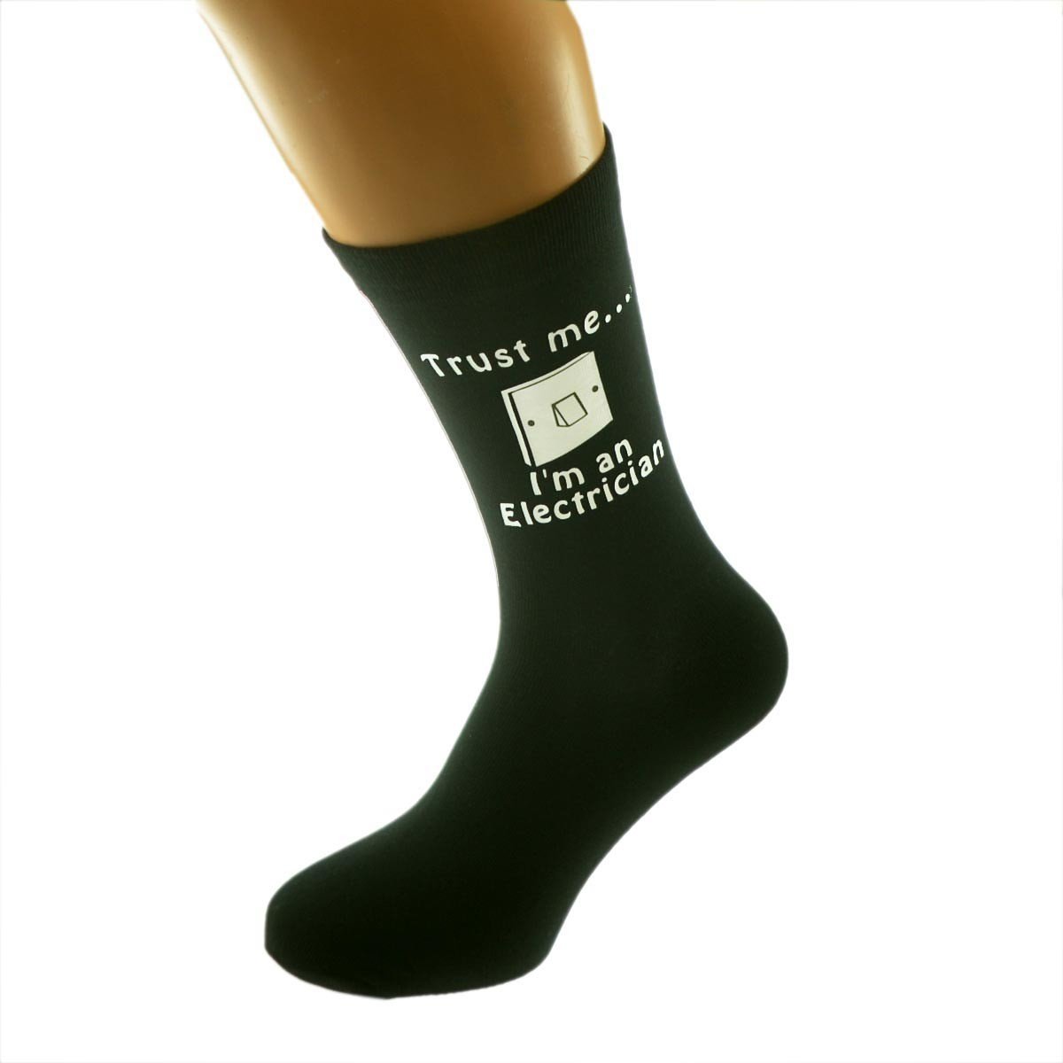 GTR-Prestige Giftware Trust me I'm an Electrician with Switch Image Mens Black Novelty Socks UK Mens Size 5-12