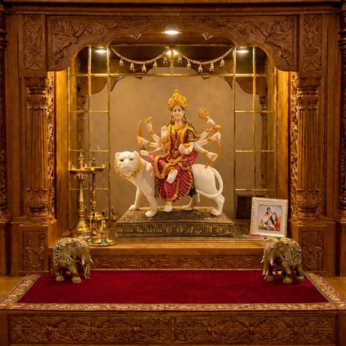 Image of ARMONIA Sherawali Devi Murti for Navratri Decor & Worship | Maa Durga Idol Sitting | Mata Murti for Home Decor, Mandir | Vaishno Devi Durga Mata Statue | Marble Dust Goddess Idol for Gift (14.56 Inch)