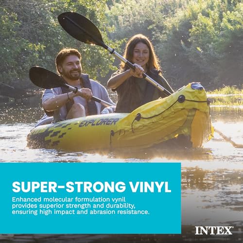 Intex 2-Person Inflatable Kayak Set w/ Pump, Aluminum Oars, Adjustable Seats, Explorer K2 - Tandem Blow-up Raft for Adults, Great for Lakes or Rivers