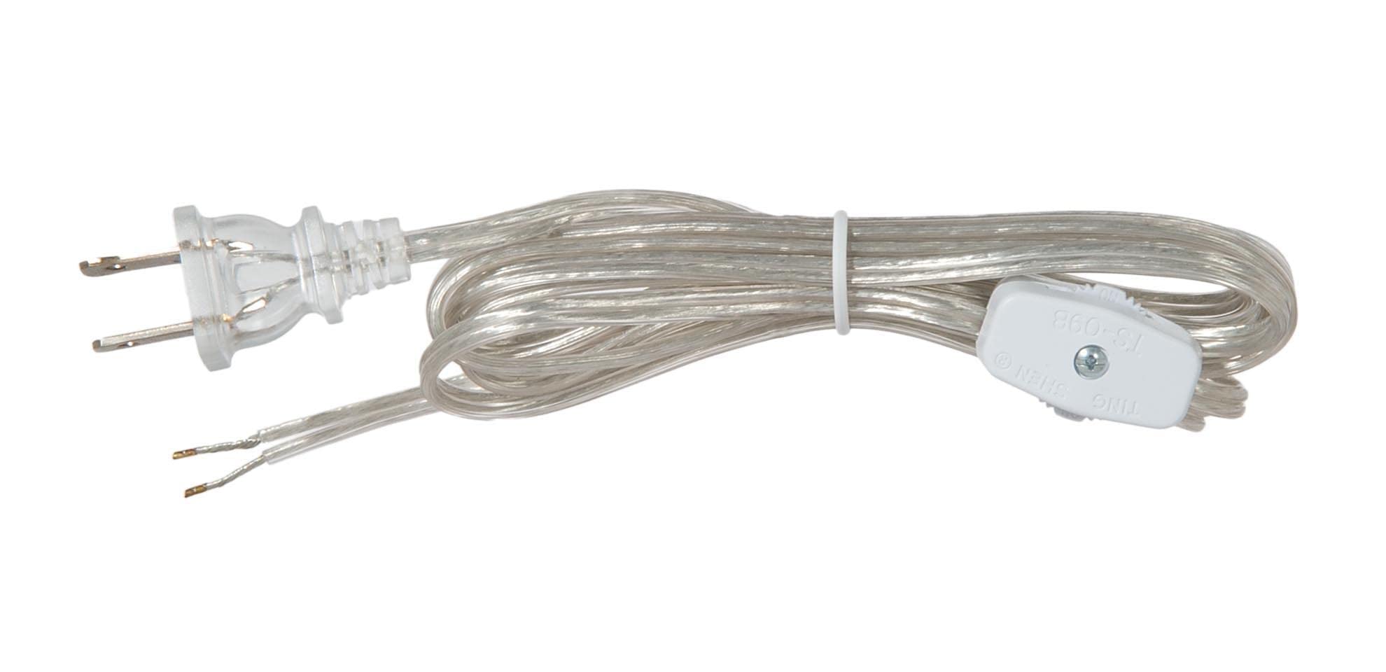 B&P Lamp® 8 Foot Clear Silver Cord Set W/Rotary On-Off Switch, SPT-2 Cord Size