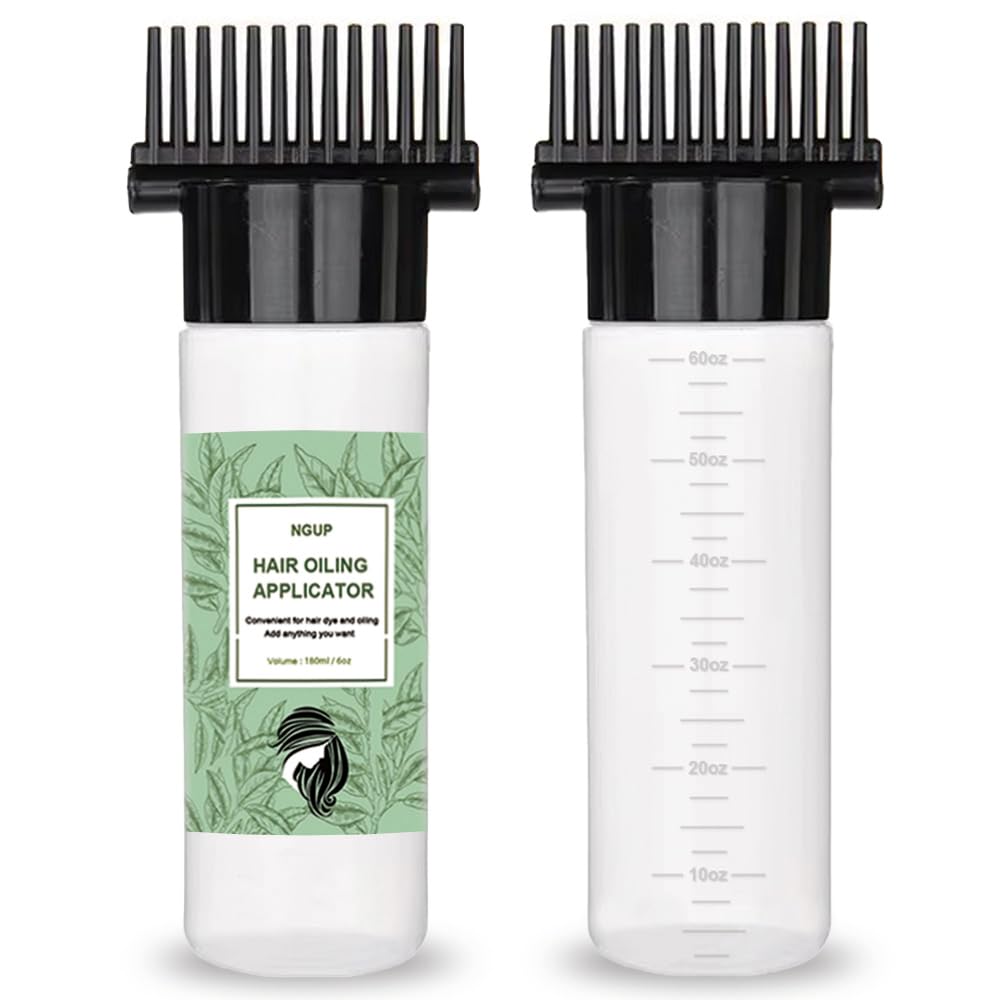 Hair Oiling Applicator With Comb Root 2 Pack 6 OZ Hair Dye Bottle Plastic Squeeze Bottles Scale for Hair Care Scalp Oil Applicator Hair Oil Dispenser Styling Tool Oiler 2PCS