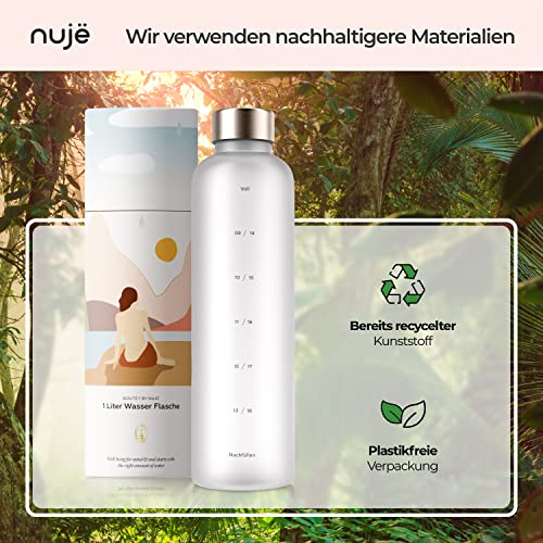 nujë Trinkflasche 1l Kohlensäure geeignet mit Zeitmarkierung (inkl. Geschenkverpackung) für Sport, Wandern, Fitness I… - Image 7