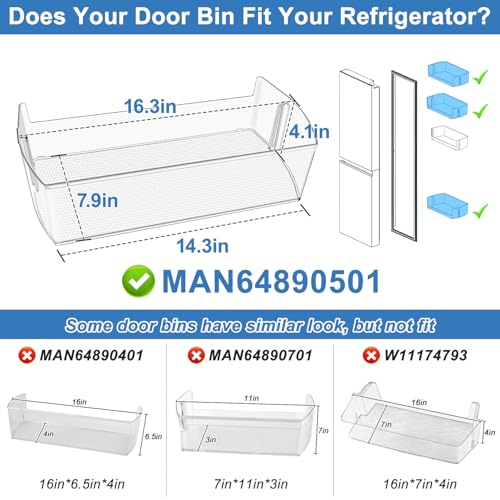 Image of 2PACK UPGRADED MAN64890501 Refrigerator Door Shelf Bin,Compatible with LG Kenmore Refrigerator Shelf Replacement, MAN64890501 Fridge Door Basket LG LHSXS2706S LRSOS2706S LRSXS2706W Door Shelves