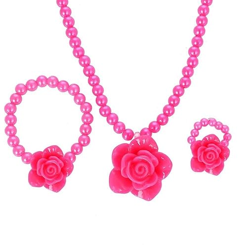 Shining Diva Fashion Pink Pearl Pendant Necklace Bracelet Ring Kids Jewellery Set for Girls (10085s)