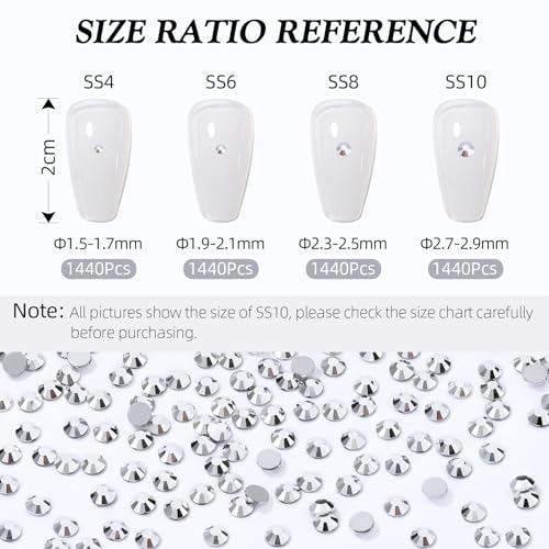 Image of Silver Flatback Rhinestones, Glass Rhinestones for Nail Art and Craft, Glue Fix, Loose Crystal Gemstones(Silver, SS4, 1440pcs, 1.5-1.7mm)