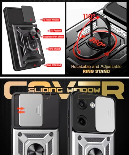 Image of WOW IMAGINE Tough Armor Bumper Mobile Back Case for 1+ OnePlus Nord CE 5 5G | Sliding Camera Shield Cover | Shock Proof 360 Protection | Hybrid PC + TPU | Ring Holder with Kickstand - Silver