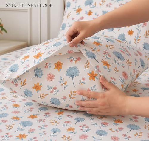 Image of HOMEKART 2 Bedsheet Combo Set with 4 Pillow Covers - Premium Cotton Glace Cotton Printed Double Bedsheets, 2 Elegant Colors, Soft Breathable Luxury Bedding Set - Pink & Off White