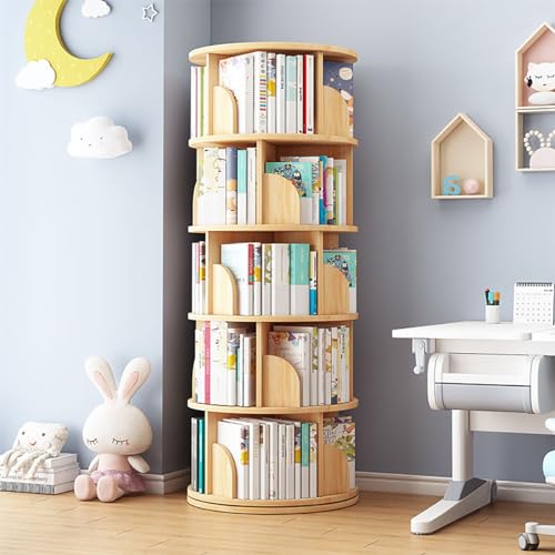 Image of LSZMXI Rotating Bookshelf Tower, 4/5 Tier Circular Bookcase for Kids&Adults, Wood 360° Floor Standing Book Storage Rack, Spinning Bookshelfs Tower for Classroom Playroom Study Bedroom