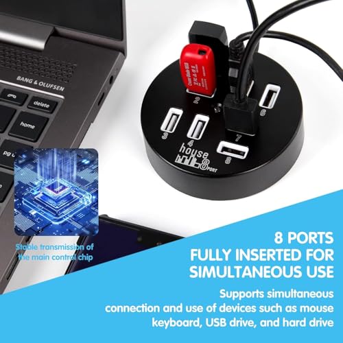 Image of 8 Port USB Hub 2.0 for Laptop PC I Play and Plug I 8 in 1 Docking Station /Hub for Universally Compatible with All USB, PC, Speaker, Laptop, Hard Drive Support Windows, Linux