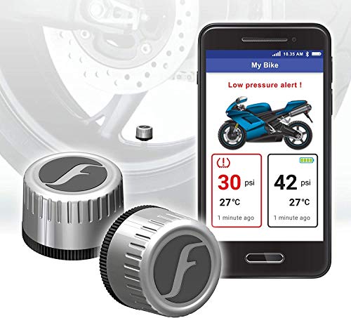 FOBO Bike 2 TPMS (Silver) - Wireless Tire Pressure Monitoring System with Bluetooth 5.0 | Real-Time Tire Pressure Sensor | Easy DIY Installation for Motorcycle | Compatible with iOS & Android