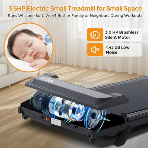 Image of Walking Pad Treadmill with Handle Bar, 3.0HP Portable Electric Treadmills for Home Exercising, 0.6-7.6MPH Mini Walking Pad Treadmill with Incline, Small Under Desk Treadmills for Home Small, 350LBS