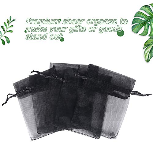 Image of HRX Package Black Organza Bags 3x4 inch 100pcs, Mesh Candy Bags Jewelry Gift Pouches Drawstring Empty Sachet for Halloween Present Giveaways