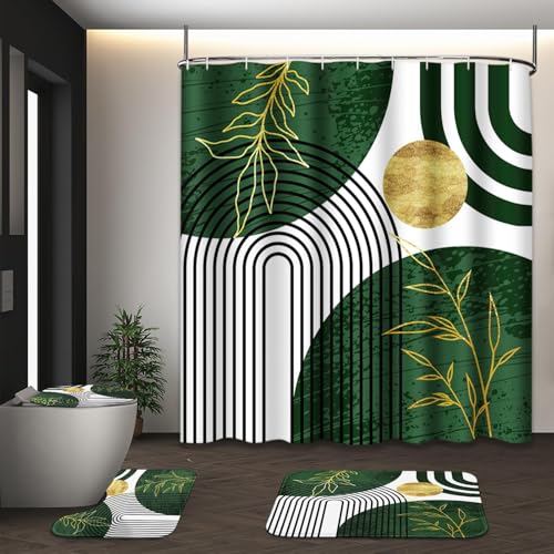 Tayney Olive Green and Gold Boho Mid Century Shower Curtain