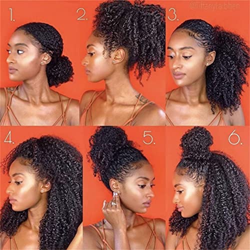 Queue de cheval crepue bouclee cheveux humains RemeeHi noir naturel 25,4 cm