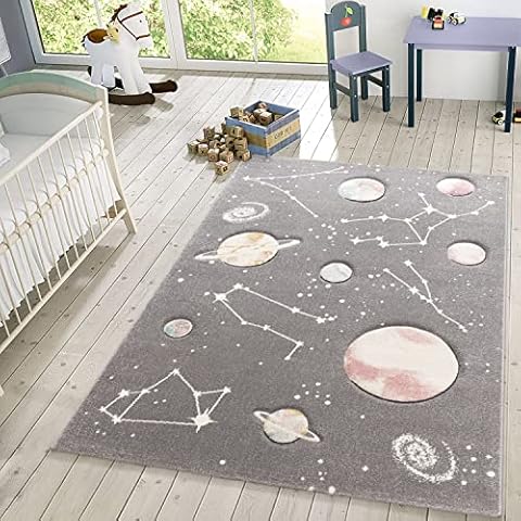 TT Home Kinder-Teppich, Spiel-Teppich Mit Planeten Und Sternen Cover