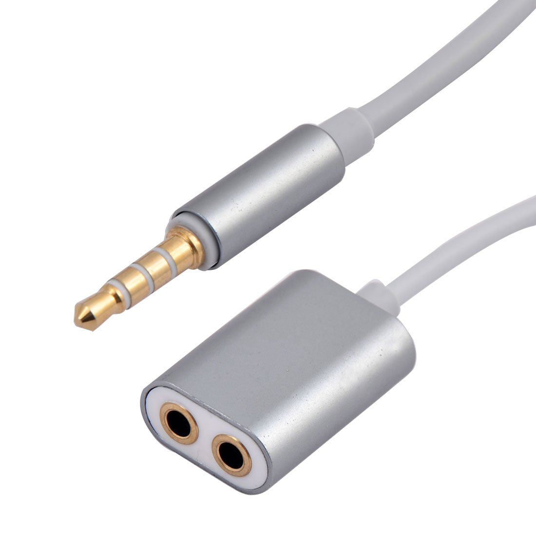 Qtqgoitem Plastic Smartphone 3.5mm Male to 2 Female Audio Headphone Splitter Adapter Silver Tone (model: 13a 3f8 3db 9f9 23c)