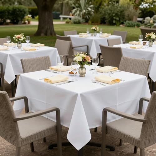 Image of sancua White Square Tablecloths 54x54 Inch Table Cloth, 2 Pack | For Square or Round Tables, Washable Polyester Fabric Cover for Dinner, Holiday Party, Decorative Display Tables