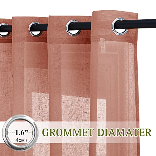 NICETOWN Open Linen Weave Linen Burlap Window Curtains, 72 inches Medium Long Privacy Semi-Transparent Sheer Panels for Farmhouse/Bedroom, Terracotta=Burnt Orange, 104" Wide Total 2 Panels