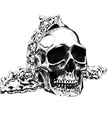 PAURO Men's Stainless Steel Gothic Biker Skull Pendant Necklace Punk Rock Silver Black Vintage