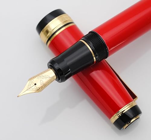 Miniatura 3 de xixixiaozhu Juego de pluma estilográfica grande de metal, punta mediana de 0.028 in, incluye convertidor de recarga de tinta, 5 cartuchos de tinta y