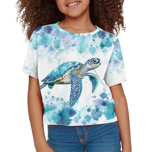 Image of Girls Summer Crop Top Outfits Short Sleeve T Shirts Kids Cute Clothes Tees Blouse