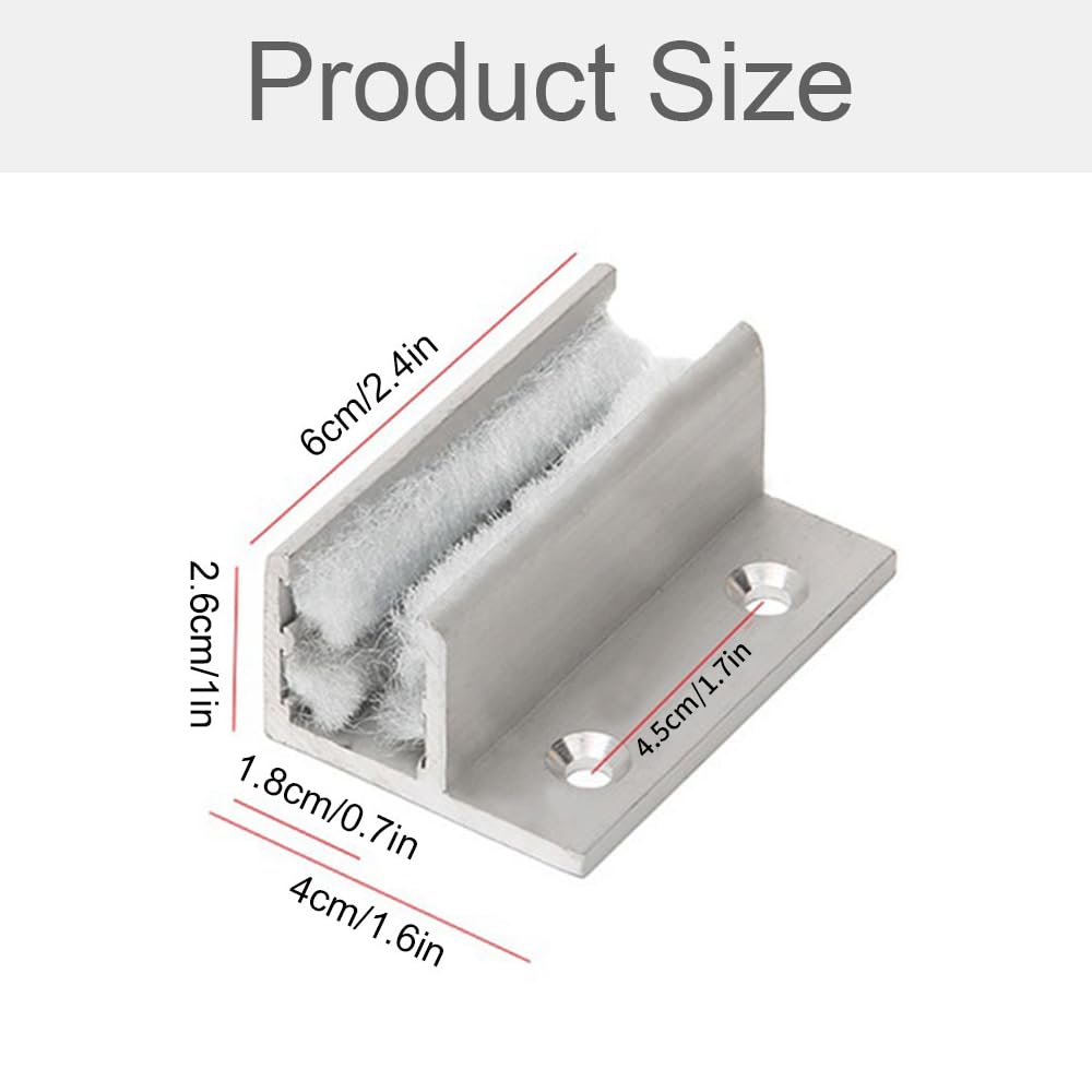 Prowadnica do szklanych drzwi przesuwnych ze stopu aluminium, 2 sztuki, srebrna, nowoczesna, 60 mm x 58 mm x 26 mm, grubość szkła 10-12 mm, prowadnica podłogowa do drzwi szklanych