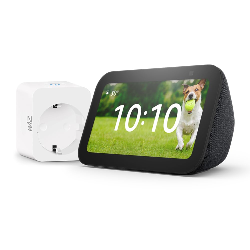 Echo Show 5 (3ª generazione) | Antracite + WiZ Presa intelligente, compatibile con Alexa - Kit di base per Casa Intelligente