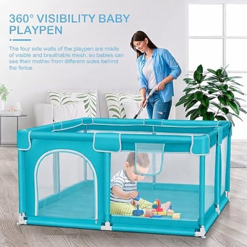 Image of Baby Playpen with Balls - Portable Play Yard with Mesh Panels for Safety & Visibility, Indoor /Outdoor Toddler Activity Fence for Boys & Girls (Light Blue)