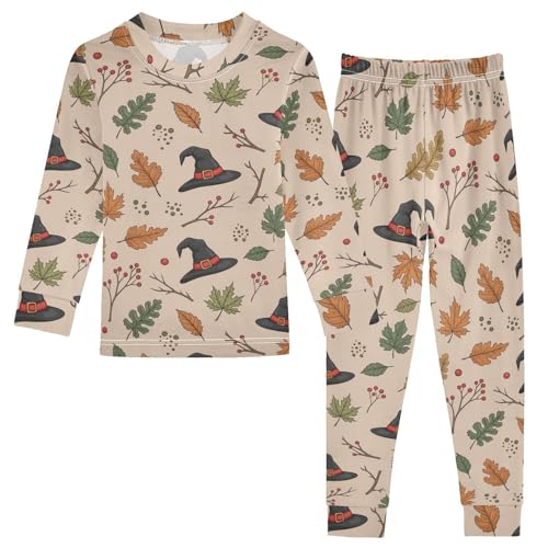 Pajama Sets Long Sleeve Autumn Leaves Witch Hats Soft Comfy Sleepwear 2 Piece PJS 3-8T