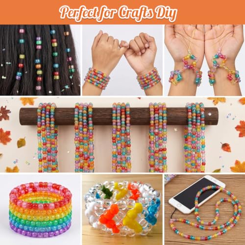 Image of PATPAT 1000Pcs Glitter Pony Beads for Bracelet Making Kit, 9mm Beads Kit | Acrylic Jewellery Making Materials Kits, Bead Set for Craft for Necklace Bracelet Earring Phone DIY Kits Materials