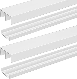 Landical 2 Set 4ft Plastic Sliding Door Track Set for 3/4" Thick Panels Closet Glass Doors Include 2 Pcs Top Bottom Sliding Cabinet Track for Cabinet Window(White)
