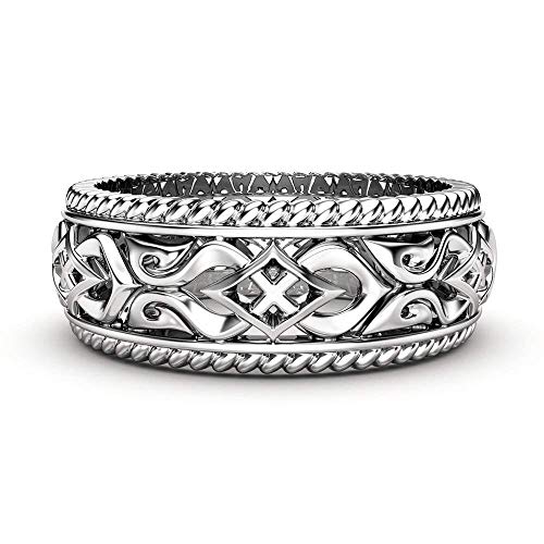 14K White Gold Ring Mens Wedding Band Art Deco Wedding Band