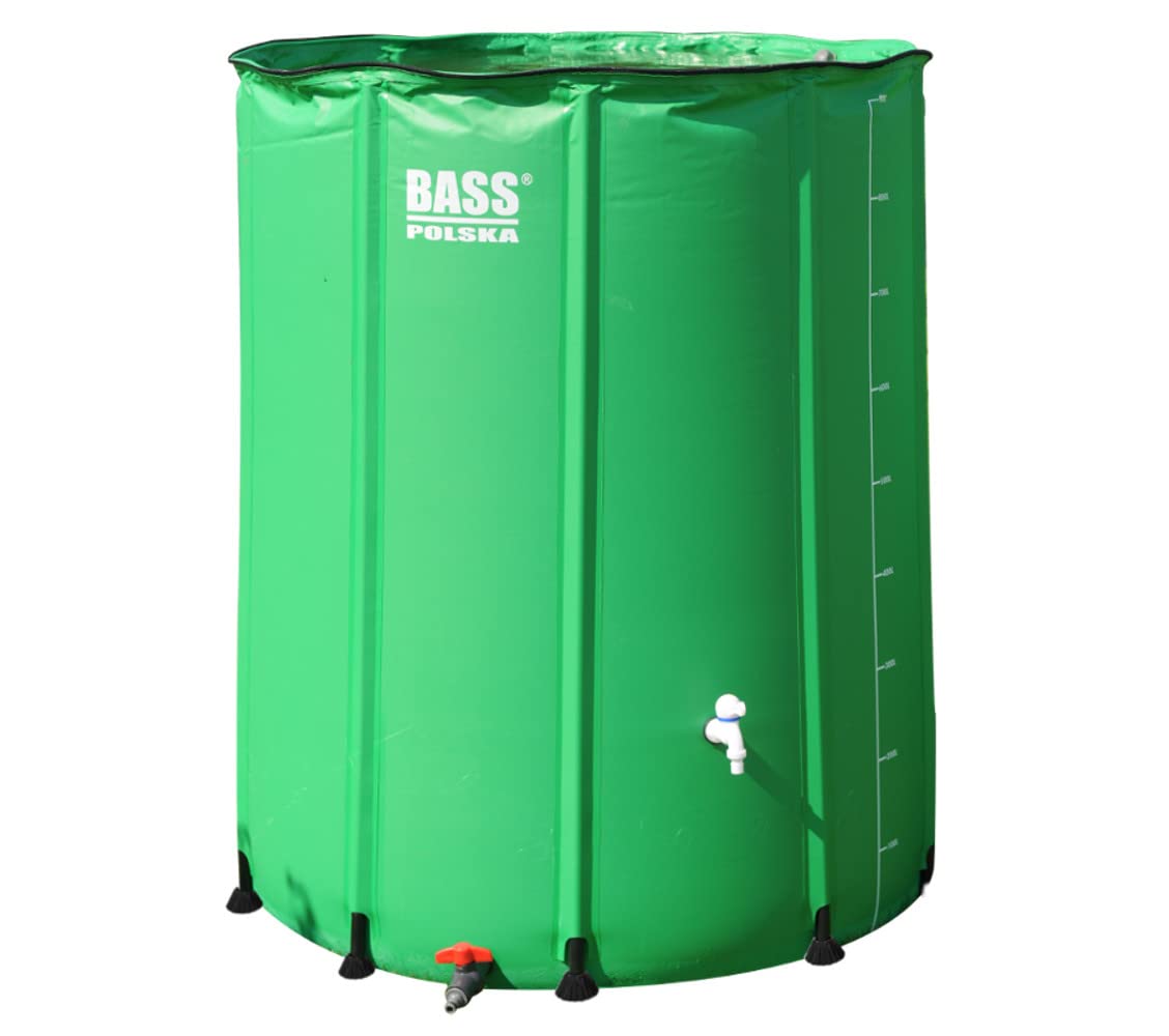 BASS POLSKA Barril de Agua de Lluvia contenedor de Agua de Lluvia del canalón Tanque de Agua de Lluvia práctico Grifo Plegable fácil de Usar con conexión rápida 1000l ⌀ 100 x 125 cm