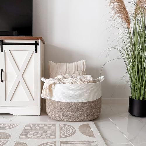 INDRESSME XXXLarge Cotton Rope Basket 21.7" x 21.7" x 13.8" Woven Baby Laundry Blanket Baskets Toy Burr Basket with Handle Storage Comforter Cushions for Christmas Thread Laundry Hamper INDRESSME XXXLarge Cotton Rope Basket 21.7" x 21.7" x 13.8" Woven Baby Laundry Blanket Baskets Toy Burr Basket with Handle Storage Comforter Cushions for Christmas Thread Laundry Hamper