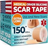 Medical Grade Silicone Scar Tape - 1.6”x150” - Visible Difference on Keloid & С-Section - Reusable Silicone Scar Sheets - Easy to Use