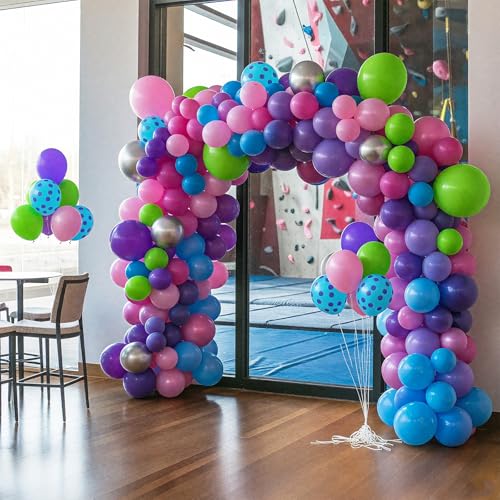 Image of Pink Blue Purple Balloons, Pack of 50 12 inch Balloon with Metallic Silver Purple Teal Green Balloons for Magic Theme Birthday Baby Shower Party Decorations Supplies