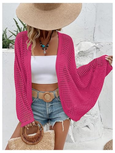 Image of Verdusa Women's Oversized Summer Cardigan Lightweight Sweater Crochet Knit Beach Cover Up Spring Vacation Outfits