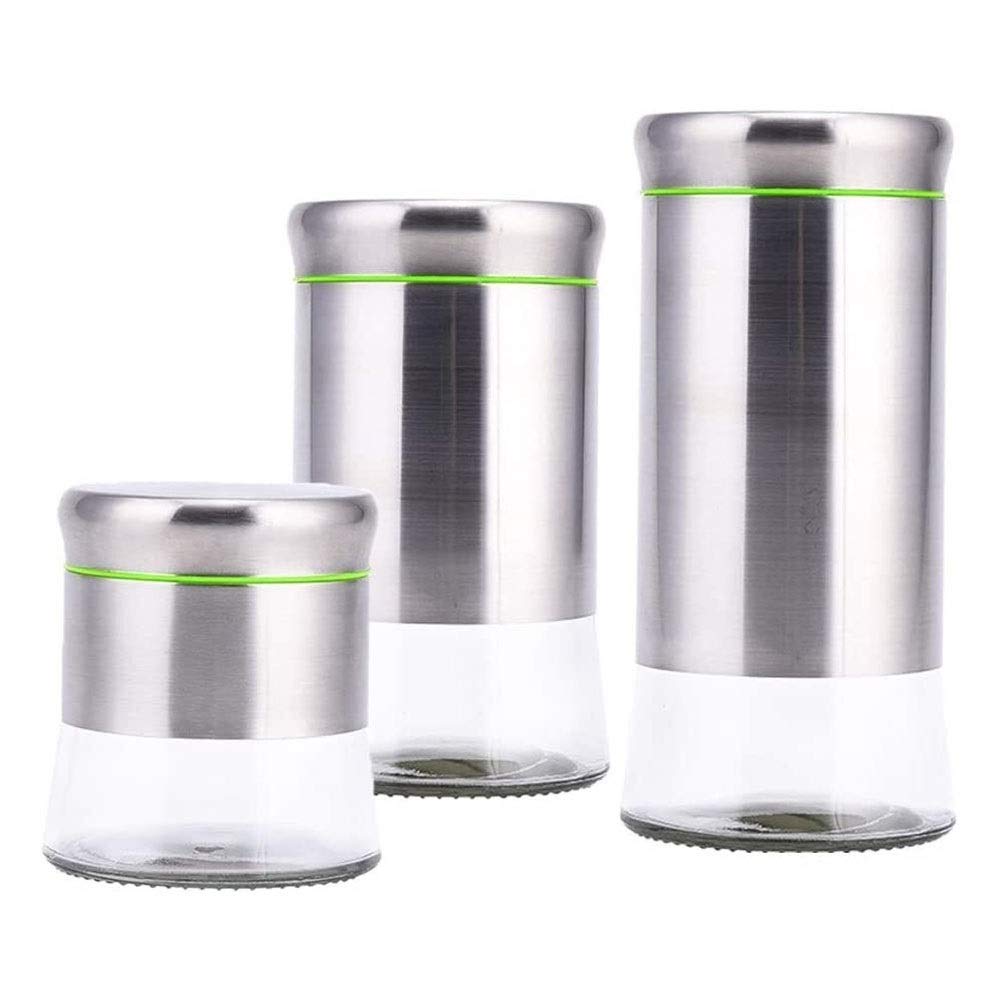 Contenitori Alimentari per Cereali Set Set di Contenitori Ermetici in 3 Pezzi for Il Bancone della Cucina, Contenitori for Alimenti in Vetro con Coperchi-Acciaio Inossidabile 304,Organizzazione della