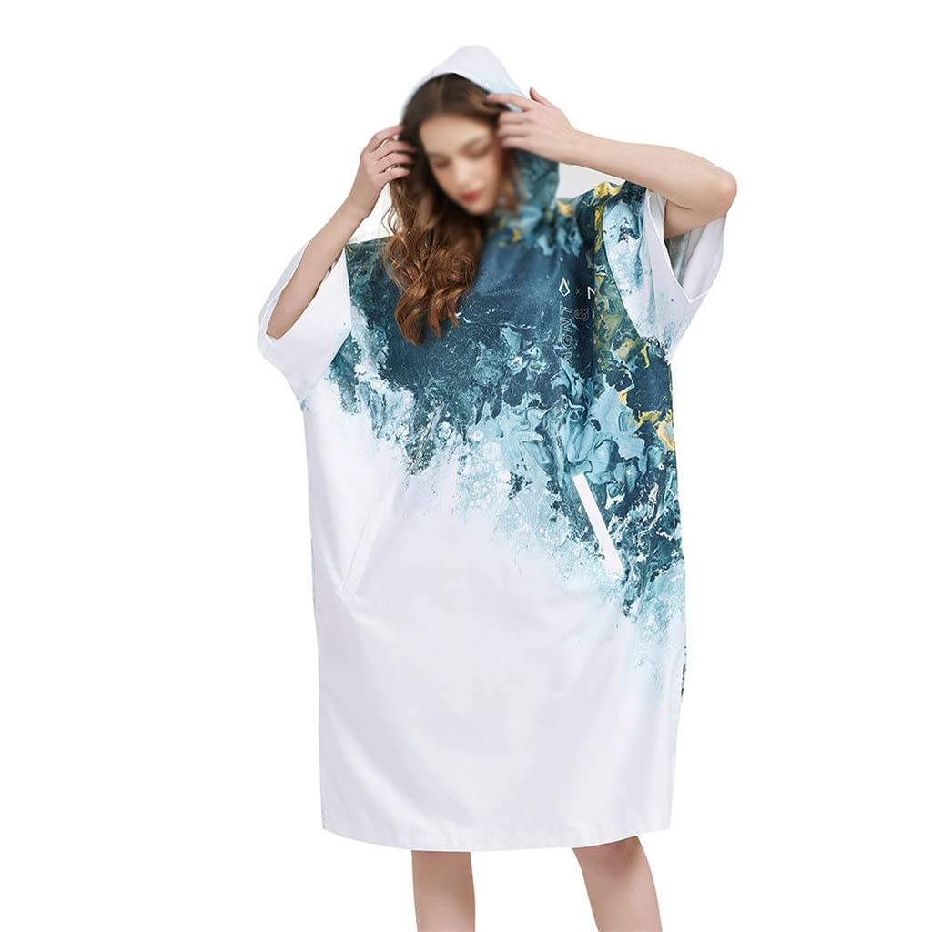 Large Pocket Microfiber Wetsuit Changing Robe Poncho Beach Towel Adult Quick Drying Sport Hooded Cloak for Surf Poncho (Color : A, Size : One Size) (A One Size)