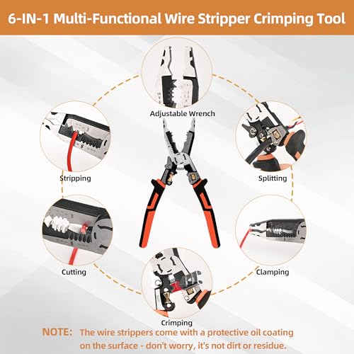 Image of Wire Stripper Wire Crimping Tool - 10-in-1 Versatile Wire Cutter Crimper Cable Stripper AWG 22-10 Heavy Duty Wire Stripper Cutter Pliers Tool for Splitting,Stripping,Cutting,Crimping,Clamping