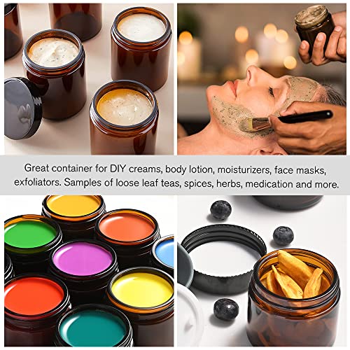 Tecohouse 4 oz Amber Glass Jar with Lids, 48 Pack Small Candle Jars with Lids & Sticker, Empty Cosmetic Containers for Sample, Cream, Spice, Lotion, Ointments Drying jar4