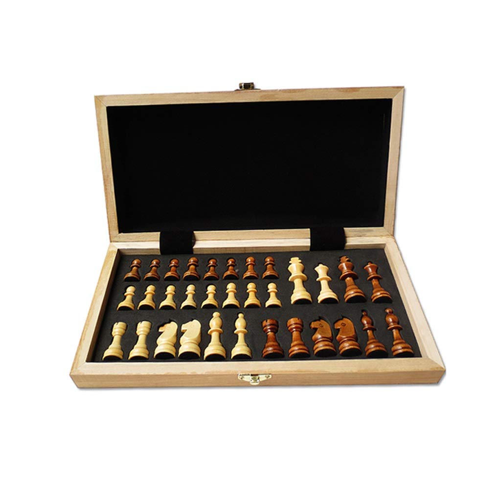 Juego de ajedrez, Tablero de ajedrez estándar Plegable de Madera con Piezas de Madera Tallada y Ranuras para Guardar Las Piezas.