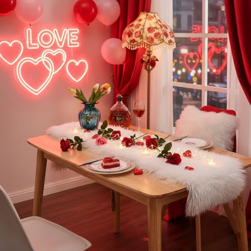 Table Runner, Valentine's Day Modern Small White Fur Table Runner for Party Birthday Christmas Friendsgiving Wedding Dinning Table, Decorative Rug Luxury Faux Fur Runner for Table (11.8x70.8 inch)
