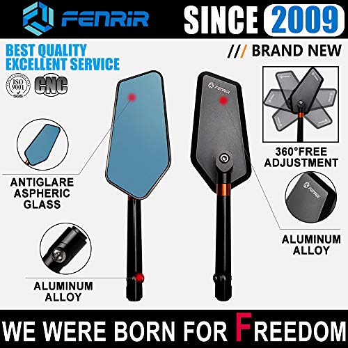 Fenrir Cnc Aluminum Alloy Black Motorcycle Mirrors Side Mirror Universal Rear View Anti Glare Vibration Resistant For M10/M8 Adventure Standard Dual Sport Naked Street Bike Cruiser Minimoto Scooter #TOP4