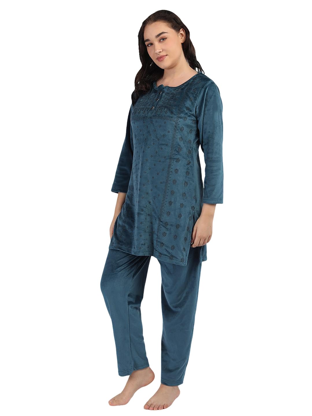 Duchess Women's Supersoft Velvet Printed Nightsuit for Winter wear - Image 4 thumbnail